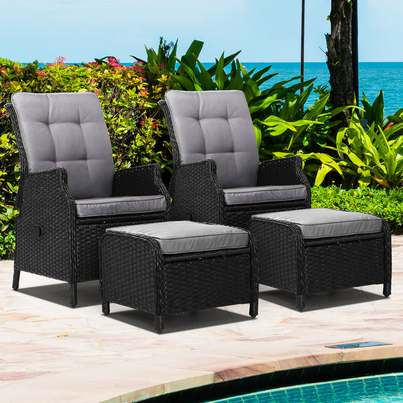 Gardeon Recliner Chairs Sun lounge Outdoor Setting Patio Furniture Wicker Sofa 2pcs