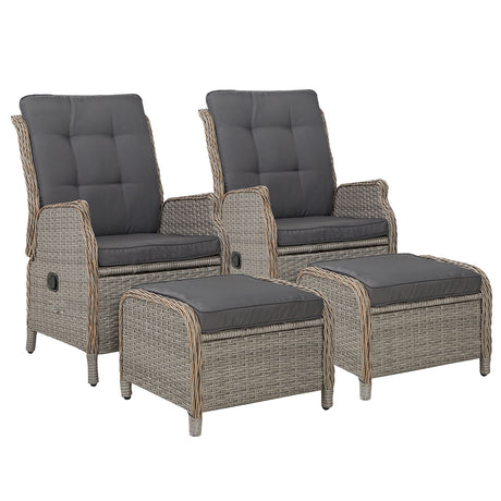 Gardeon Recliner Chairs Sun lounge Outdoor Patio Furniture Wicker Sofa Lounger 2pcs