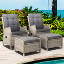 Gardeon Recliner Chairs Sun lounge Outdoor Patio Furniture Wicker Sofa Lounger 2pcs