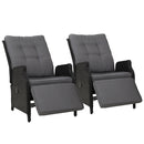 Gardeon Recliner Chairs Sun lounge Outdoor Furniture Setting Patio Wicker Sofa Black 2pcs