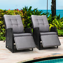 Gardeon Recliner Chairs Sun lounge Outdoor Furniture Setting Patio Wicker Sofa Black 2pcs