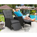 Gardeon Recliner Chairs Sun lounge Outdoor Furniture Setting Patio Wicker Sofa Black 2pcs