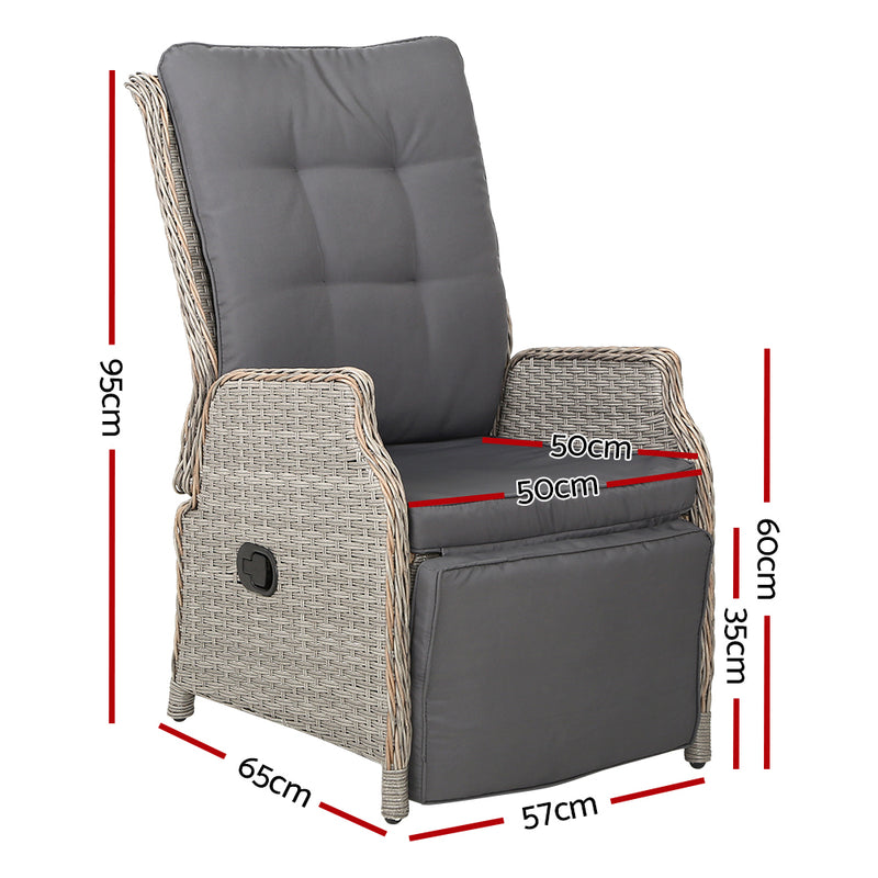 Gardeon Recliner Chairs Sun lounge Outdoor Furniture Setting Patio Wicker Sofa Grey 2pcs