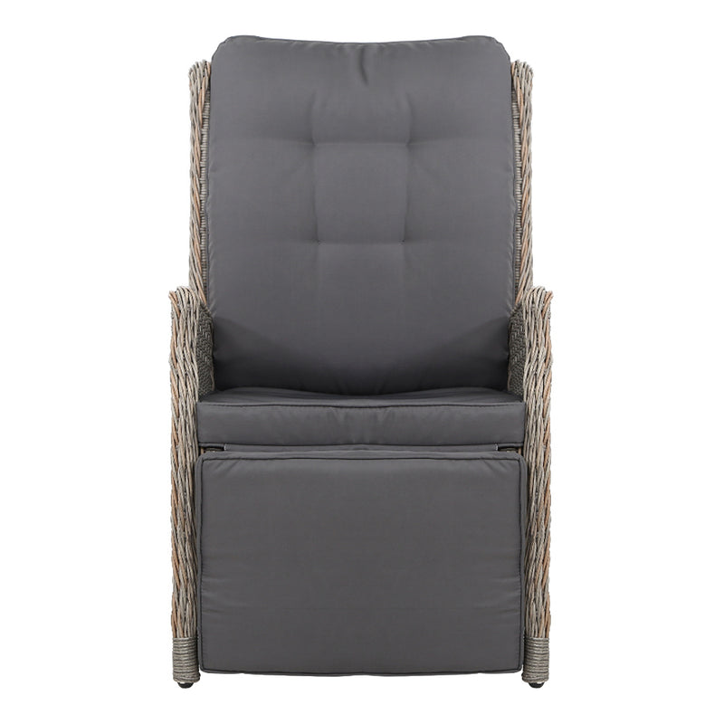 Gardeon Recliner Chairs Sun lounge Outdoor Furniture Setting Patio Wicker Sofa Grey 2pcs