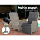 Gardeon Recliner Chairs Sun lounge Outdoor Furniture Setting Patio Wicker Sofa Grey 2pcs