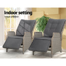 Gardeon Recliner Chairs Sun lounge Outdoor Furniture Setting Patio Wicker Sofa Grey 2pcs
