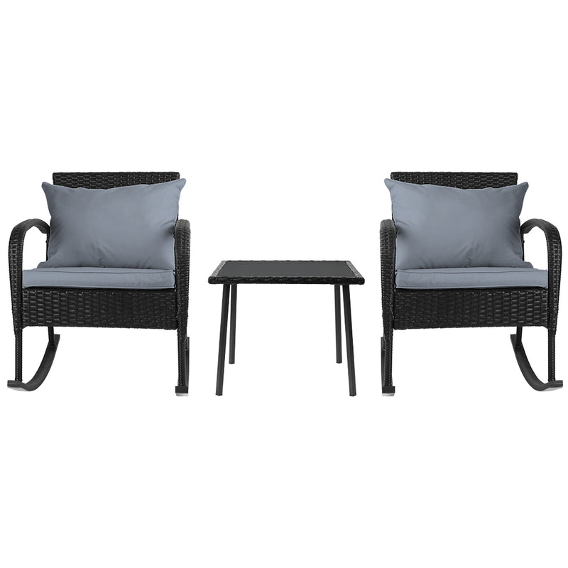 Gardeon 3 Piece Outdoor Chair Rocking Set - Black