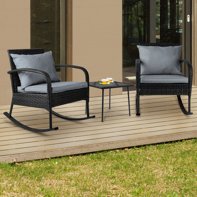 Gardeon 3 Piece Outdoor Chair Rocking Set - Black