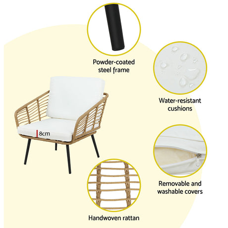 Gardeon Outdoor Furniture Sofa Set 4 Piece Rattan Lounge Set Table Chairs