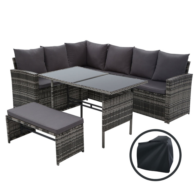 Gardeon Outdoor Furniture Sofa Set Dining Setting Wicker 8 Seater Storage Cover Mixed Grey