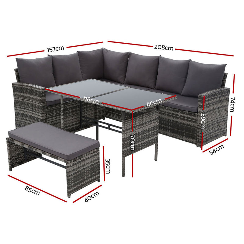 Gardeon Outdoor Furniture Sofa Set Dining Setting Wicker 8 Seater Storage Cover Mixed Grey