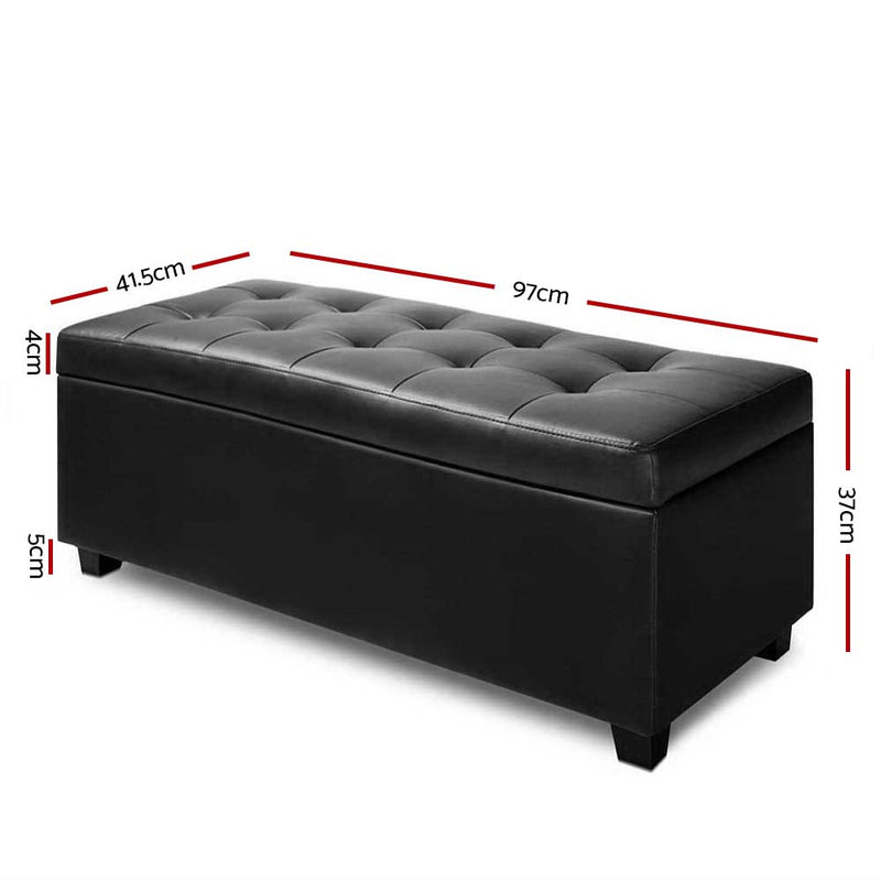 Artiss PU Leather Storage Ottoman - Black