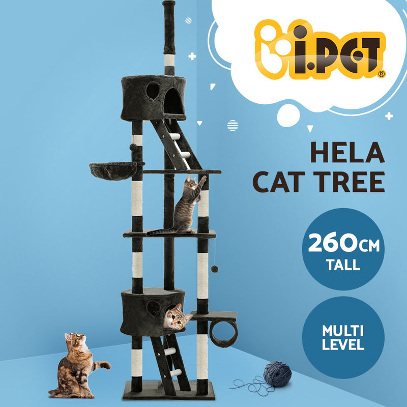 i.Pet 260cm Multi Level Cat Scratching Post - Grey