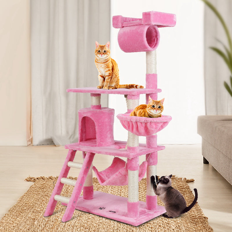 i.Pet Cat Tree Trees Scratching Post Scratcher Tower Condo House Furniture Wood Pink 141cm