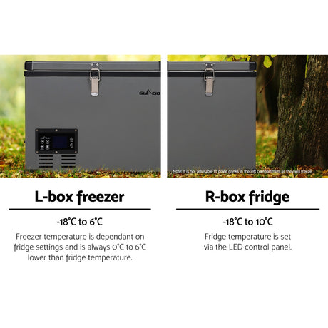 Glacio 85L Portable Fridge Freezer Fridges Refrigerator Cooler Camping 12V/24V/240V Caravan Car Boating Black