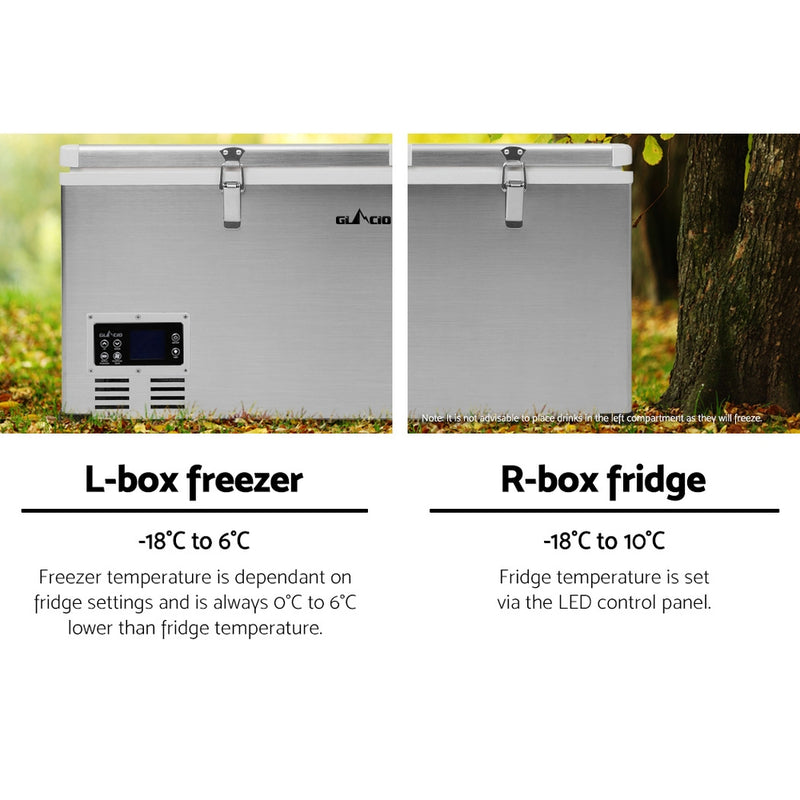 Glacio 85L Portable Fridge Freezer Fridges Refrigerator Cooler Camping 12V/24V/240V Caravan Car Boating Silver