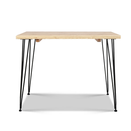 Artiss Dining Table 4 Seater 100 x 65cm Pine Wood Industrial Scandinavian Timber Metal Black Legs Brown Rectangular Tables