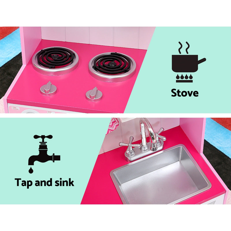 Keezi Kids Kitchen Set Pretend Play Food Sets Childrens Utensils Toys Pink