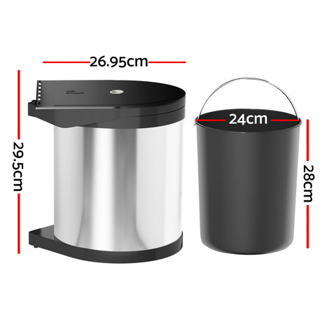Cefito Kitchen Swing Out Pull Out Bin Stainless Steel Garbage Rubbish Can 12L