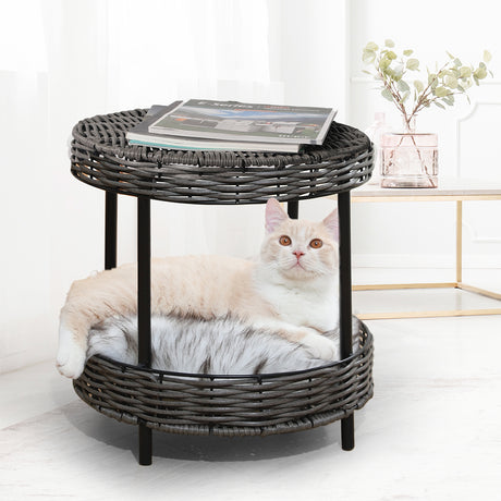 PaWz Rattan Pet Bed Elevated Raised Cat Dog House Wicker Basket Kennel Table