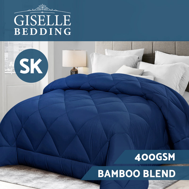 Giselle Bamboo Microfibre Microfiber Quilt 400GSM Doona Duvet SK All Season Blue