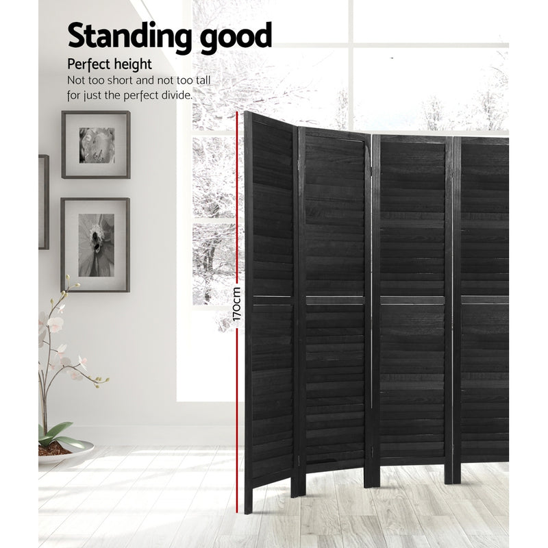 Artiss 8 Panel Room Divider Screen Privacy Wood Dividers Timber Stand Black