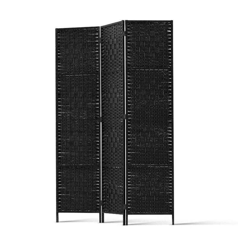 Artiss 3 Panel Room Divider Privacy Screen Rattan Woven Wood Stand Black