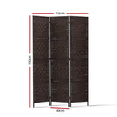 Artiss 3 Panel Room Divider Privacy Screen Rattan Woven Wood Stand Brown
