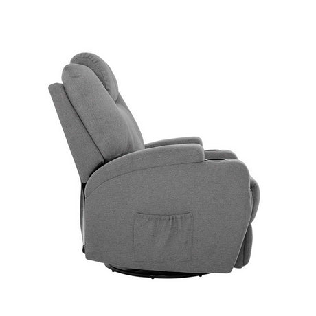 Artiss Electric Massage Recliner Chair Armchair 8 Point Heated Swivel Fabric Grey