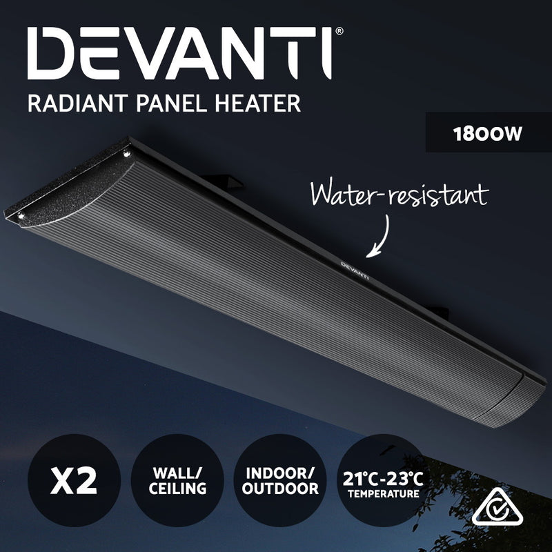 Devanti 2x Electric Radiant Strip Heater Panel Outdoor Heating Heat Bar 1800W