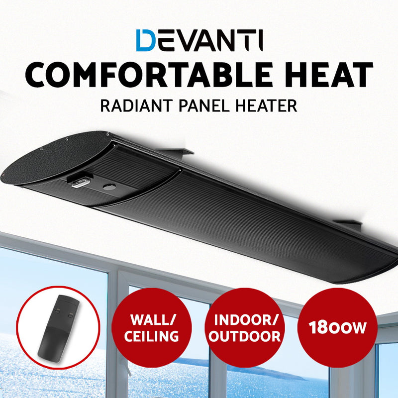 Devanti 1800 Electric Infrared Radiant Strip Panel Heater Bar Remote Control