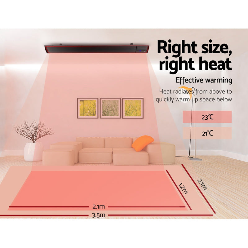 Devanti 1800 Electric Infrared Radiant Strip Panel Heater Bar Remote Control