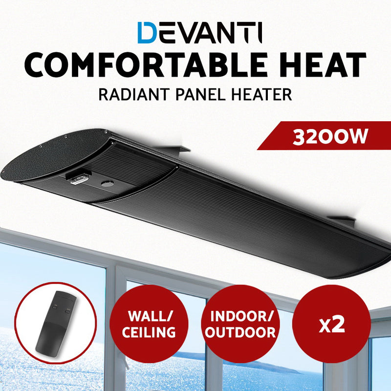 Devanti 2X 3200W Electric Infrared Radiant Strip Heater Panel Heat Bar with Remote Control