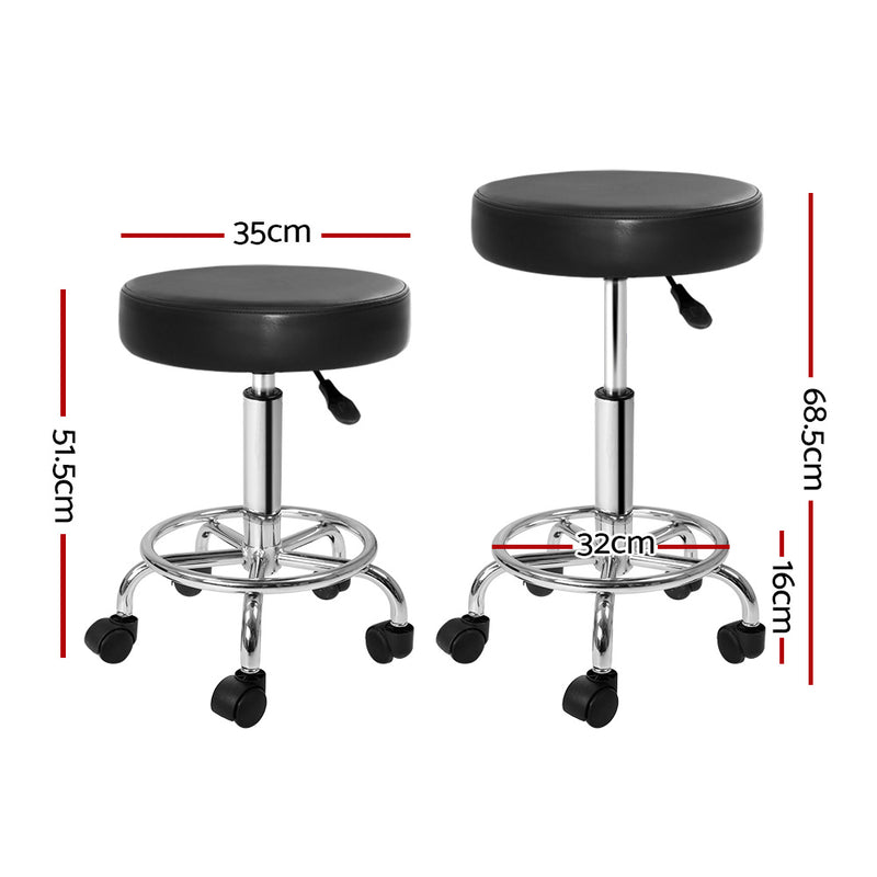 Artiss Round Salon Stool Black PU Swivel Barber Hair Dress Chair Hydraulic Lift