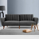 Artiss Sofa Bed Lounge 3 Seater Futon Couch Recline Chair Wooden 207cm Velvet Grey