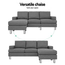 Artiss Sofa Lounge Set Couch Futon Corner Chaise Fabric 4 Seater Suite Grey