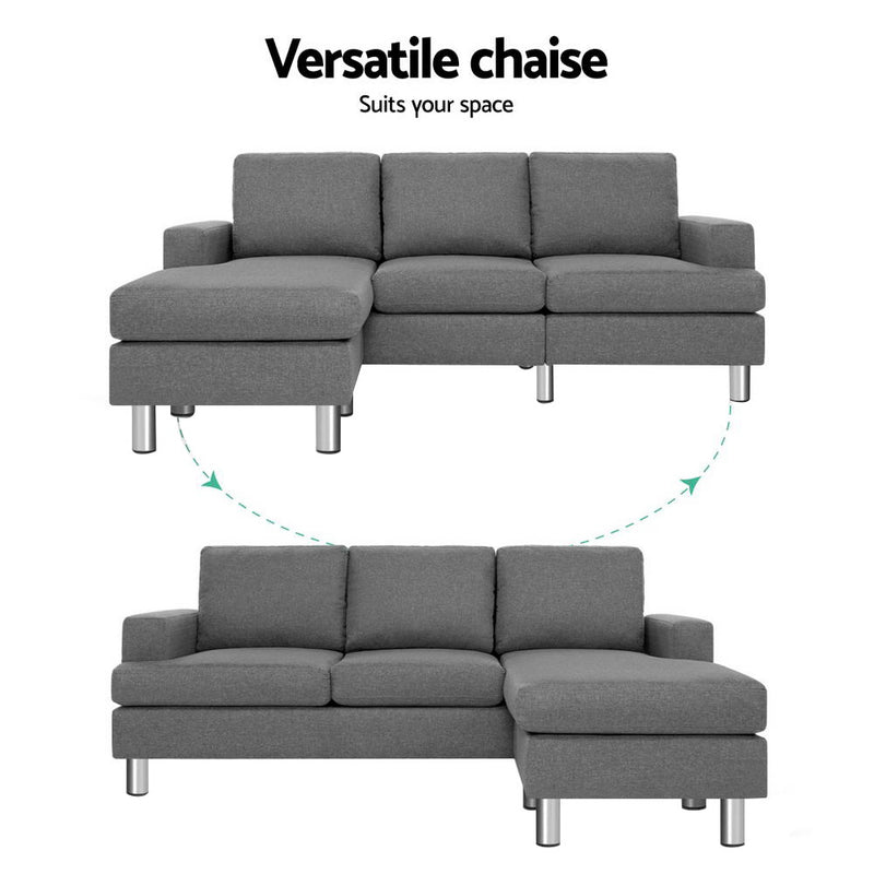 Artiss Sofa Lounge Set Couch Futon Corner Chaise Fabric 4 Seater Suite Grey