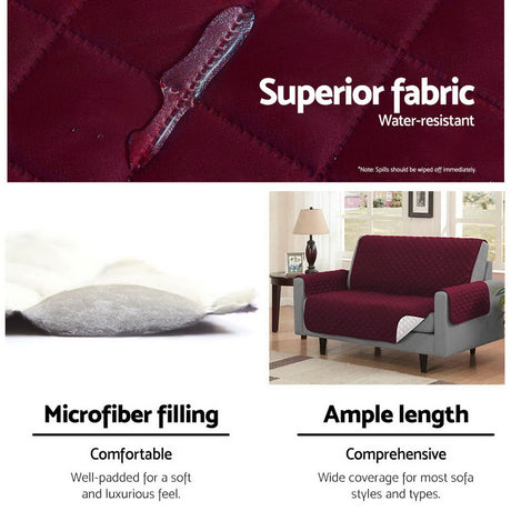 Artiss Sofa Cover Quilted Couch Covers Protector Slipcovers 3 Seater Burgundy