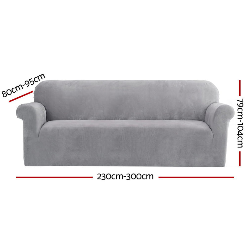 Artiss Velvet Sofa Cover Plush Couch Cover Lounge Slipcover 4 Seater Grey