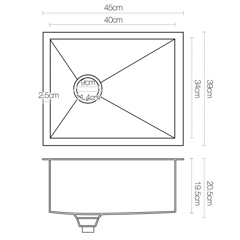 Cefito 39cm x 45cm Stainless Steel Kitchen Sink Under/Top/Flush Mount Silver