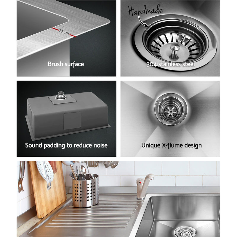 Cefito 70cm x 45cm Stainless Steel Kitchen Sink Under/Top/Flush Mount Silver