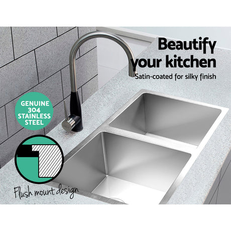 Cefito 77cm x 45cm Stainless Steel Kitchen Sink Under/Top/Flush Mount Silver