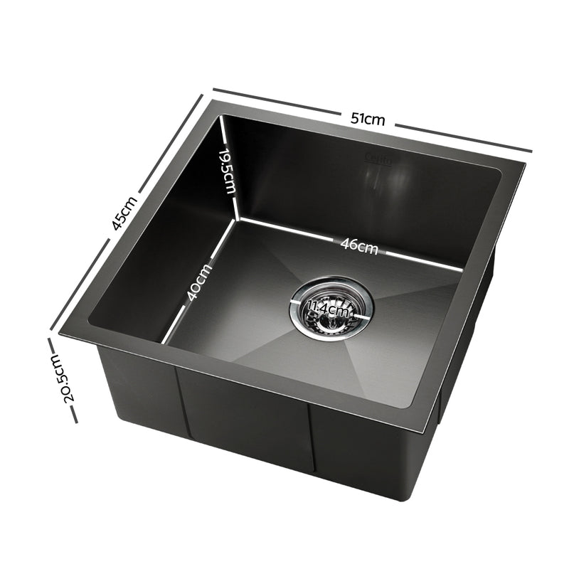 Cefito 51cm x 45cm Stainless Steel Kitchen Sink Under/Top/Flush Mount Black