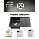 Cefito 75cm x 45cm Stainless Steel Kitchen Sink Under/Top/Flush Mount Black