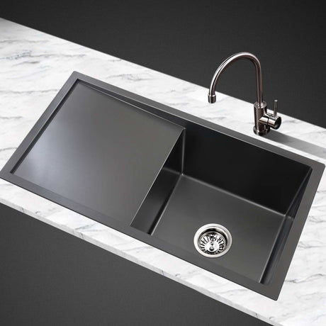 Cefito 75cm x 45cm Stainless Steel Kitchen Sink Under/Top/Flush Mount Black