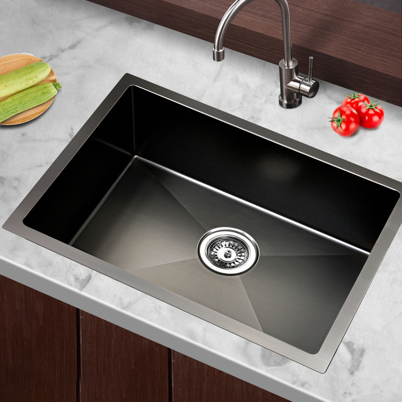 Cefito 60cm x 45cm Stainless Steel Kitchen Sink Under/Top/Flush Mount Black