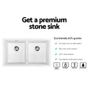Cefito Kitchen Sink Granite Stone Laundry Top or Undermount Double White 790x460mm