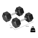 Centra 2x Rubber Hex Dumbbell 7.5kg Home Gym Exercise Weight Fitness Training