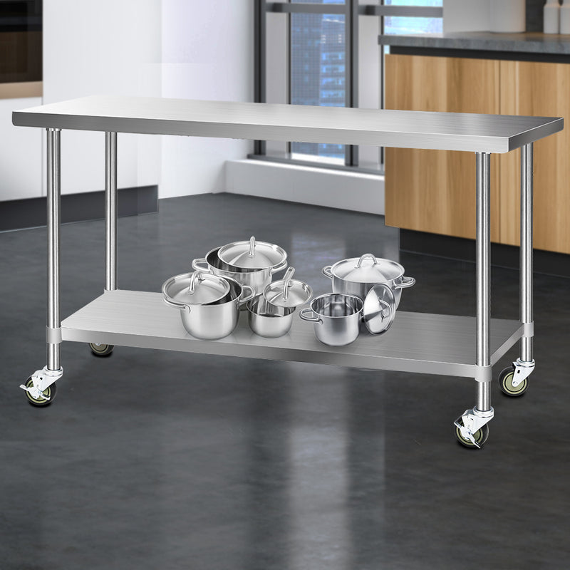 Cefito 304 Stainless Steel Kitchen Benches Work Bench Food Prep Table with Wheels 1829MM x 610MM