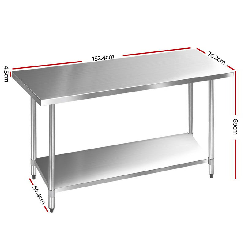 Cefito 1524 x 762mm Commercial Stainless Steel Kitchen Bench